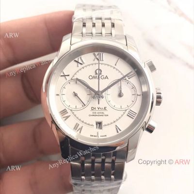 Swiss Grade Copy Omega De Ville 9300 Chronograph Men Watch White Dial
